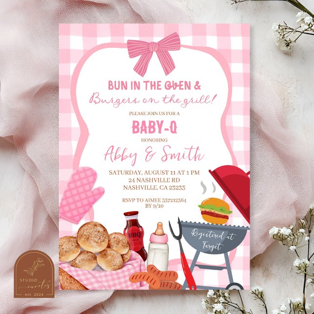 Pink Gingham Plaid BabyQ baby shower Invitation (Creator Uploaded)