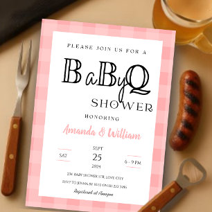 Pink Gingham Plaid  BBQ Baby Couples Shower Invitation