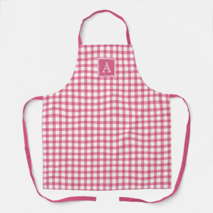 Pink Gingham Plaid Chequered Minimal Modern Monogr Apron