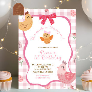 Pink Gingham Plaid Chick Baby Shower Invitation