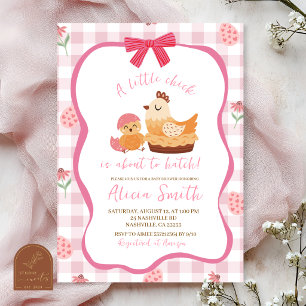 Pink Gingham Plaid Chick Baby Shower Invitation