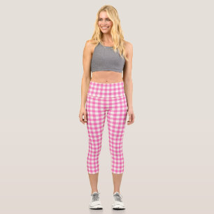 Pink Gingham Plaid Cottagecore Capri Leggings