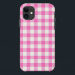 Pink Gingham Plaid Cottagecore iPhone 11 Case<br><div class="desc">Modern spring picnic trend,  with gingham plaid tartan pattern in hot pink and white colours.</div>