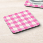 Pink Gingham Plaid Cottagecore Coaster<br><div class="desc">Modern spring picnic trend,  with gingham plaid tartan pattern in hot pink and white colours.</div>