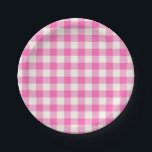 Pink Gingham Plaid Cottagecore Paper Plate<br><div class="desc">Modern spring picnic trend,  with gingham plaid tartan pattern in hot pink and white colours.</div>