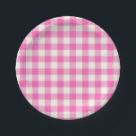 Pink Gingham Plaid Cottagecore Paper Plate<br><div class="desc">Modern spring picnic trend,  with gingham plaid tartan pattern in hot pink and white colours.</div>