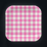 Pink Gingham Plaid Cottagecore Paper Plate<br><div class="desc">Modern spring picnic trend,  with gingham plaid tartan pattern in hot pink and white colours.</div>