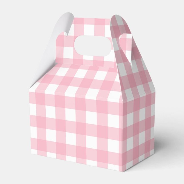 Pink Gingham Plaid Gabled Party Favour Box (Front Side)