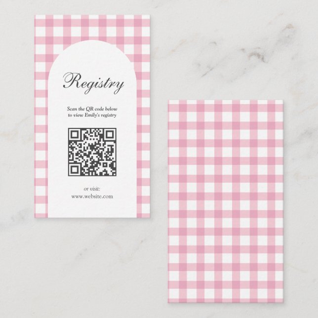 Pink Gingham Plaid Girl Baby Shower Registry Enclosure Card (Front/Back)