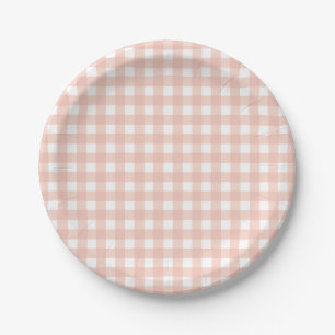 Pink Gingham Plaid Girl Birthday Paper Plate