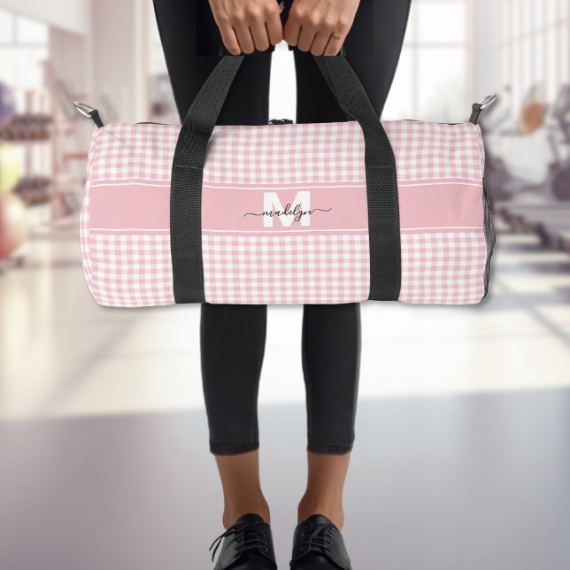 Pink Gingham Plaid Monogram Duffle Bag (Pink Gingham Plaid Monogram Duffle Bag )