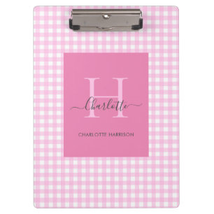 Pink Gingham Plaid Pattern Cute  Personalised Clipboard