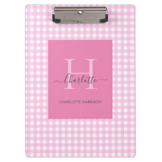 Pink Gingham Plaid Pattern Cute  Personalised Clipboard