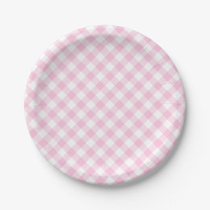 Pink Gingham Plaid Pattern Paper Plate