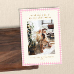 Pink Gingham Plaid Portrait Two Photo Christmas Holiday Card<br><div class="desc">Cute Pink Gingham Plaid Custom Two Photo Christmas Holiday Card for Portrait/Vertical Photos</div>