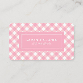 Pink Gingham Plaid Substitute Teacher Contact Info Business Card