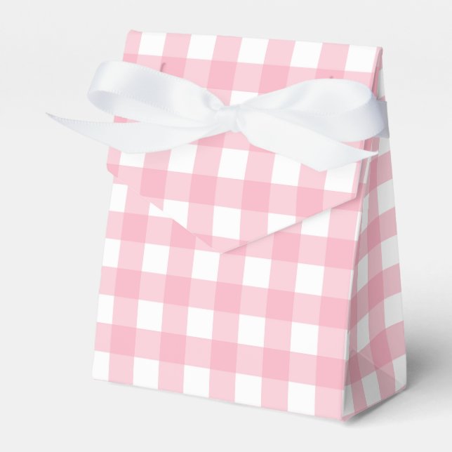 Pink Gingham Plaid Tent Party Favour Box (Front Side)