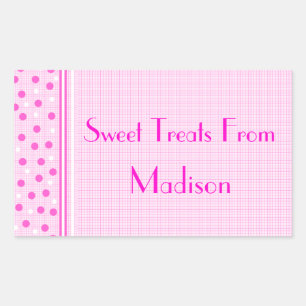 Pink Gingham & Polka Dots Sweets Rectangular Sticker