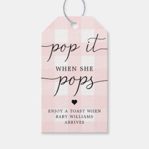 Pink Gingham Pop It When She Pops Favour Tag