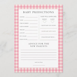 Pink Gingham Predictions Baby Shower Game Card