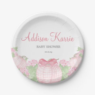 Pink Gingham Pumpkin Baby Shower PLATES