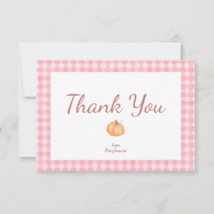 Pink Gingham Pumpkin Baby Shower Thank You Card
