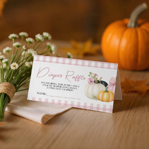 Pink Gingham Pumpkin Diaper Raffle Ticket Cards