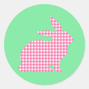 Pink Gingham Rabbit Classic Round Sticker