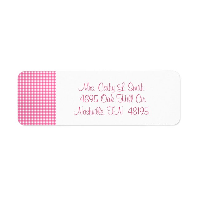 Pink Gingham Return Address Labels (Front)