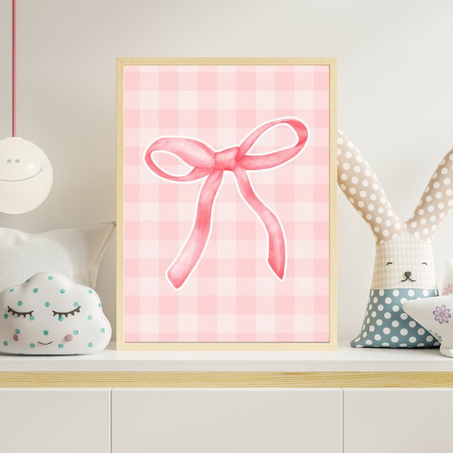 Pink Gingham Ribbon Bow Nursery Wall Art Baby Girl (Creator Uploaded)