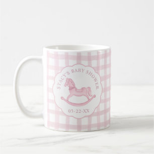 Pink Gingham Rocking Horse Baby Shower Coffee Mug