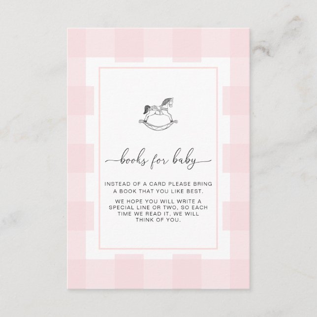 Pink Gingham Rocking Horse Book Request Card (Front)