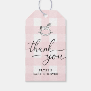 Pink Gingham Rocking Horse Thank You Favour Tag
