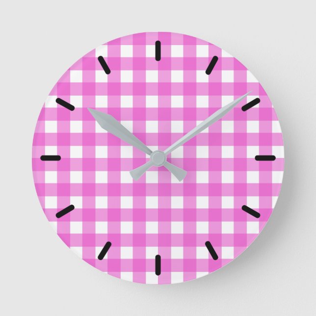 Pink gingham round clock (Front)