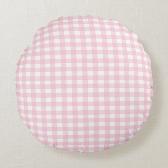 Pink Gingham Round Cushion (Front)