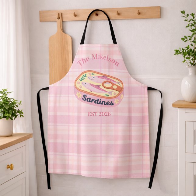 Pink Gingham Sardines Custom Family Apron (Creator Uploaded)