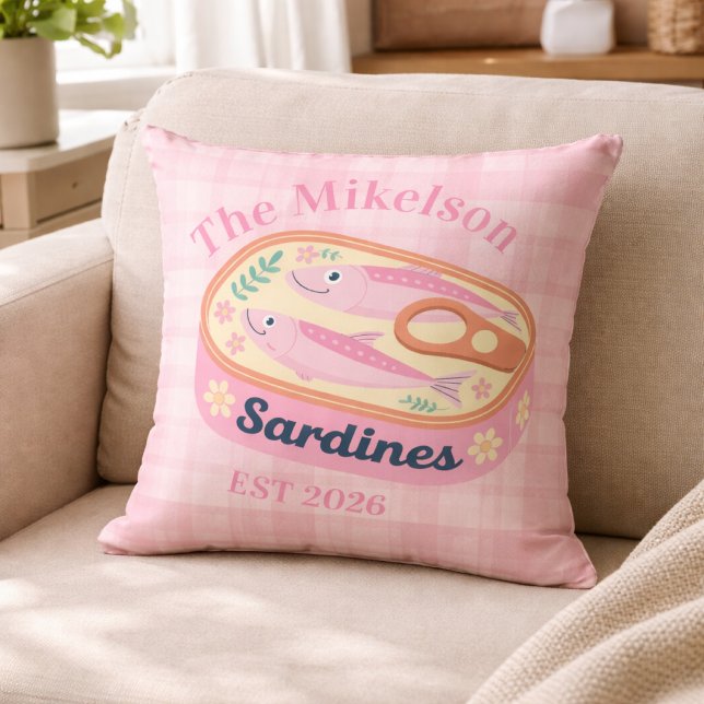 Pink Gingham Sardines Custom Family Name Cushion (Creator Uploaded)
