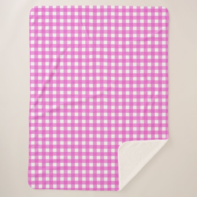 Pink gingham sherpa blanket (Front)