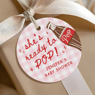 Pink Gingham She's Ready to Pop Baby Shower Favour Tags