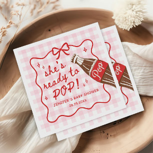 Pink Gingham She's Ready to Pop Baby Shower Napkin