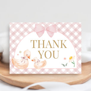 Pink Gingham Silly Goose Baby Shower Thank You Card