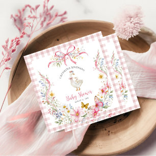 Pink Gingham Silly Goose Floral Baby Shower Napkin