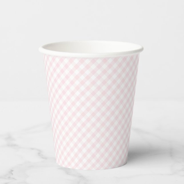 Pink gingham simple baby shower paper cups (Front)