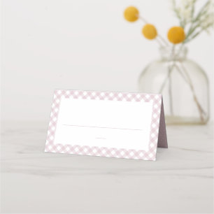 Pink gingham simple cute girl baby shower place card