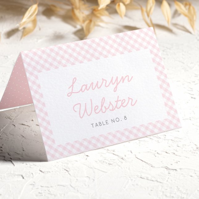 Pink gingham simple girl baby shower place card (Creator Uploaded)