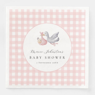 Pink Gingham Stalk Baby Shower Paper Napkins