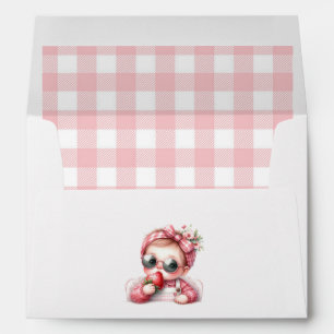 Pink Gingham & Strawberry Berry First Birthday Envelope