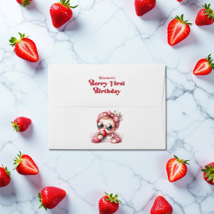 Pink Gingham & Strawberry Berry First Birthday Envelope