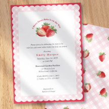 Pink Gingham Strawberry Berry Sweet Baby Shower