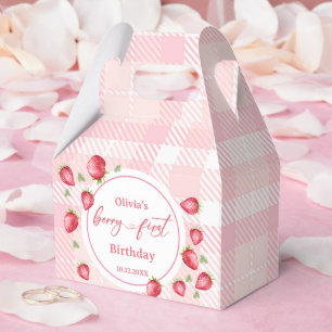 Pink Gingham Strawberry Birthday Favour Box